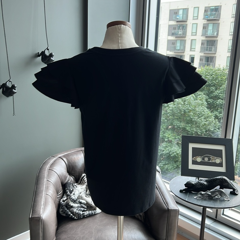 Jason Wu Tiered Flutter Sleeve Tee In Black Size … - image 6